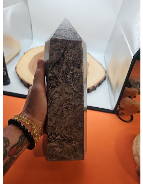 Load image into Gallery viewer, 8.14lb Gray Crazy Lace &amp; Shell Stone Jasper Crystal Tower
