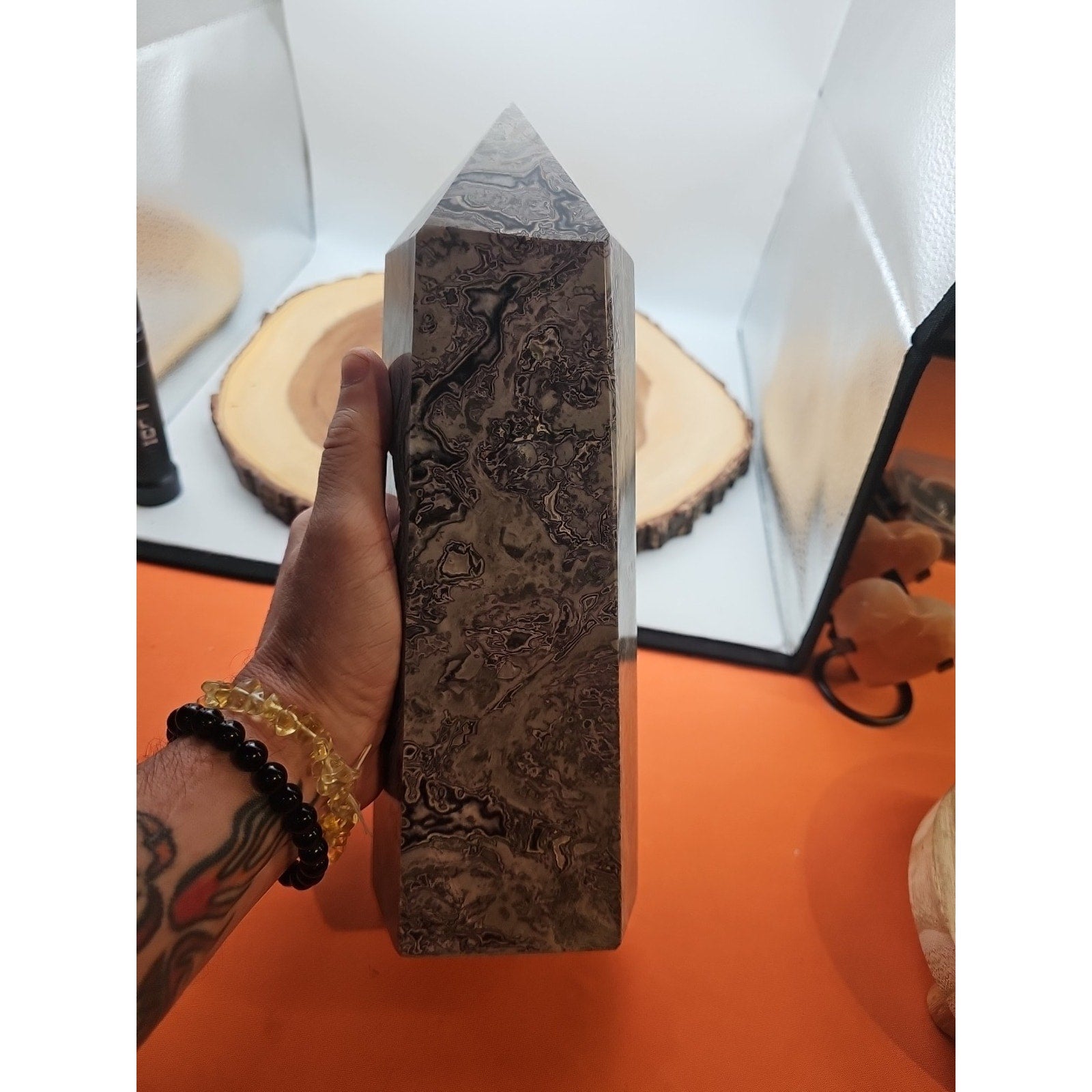8.14lb Gray Crazy Lace & Shell Stone Jasper Crystal Tower
