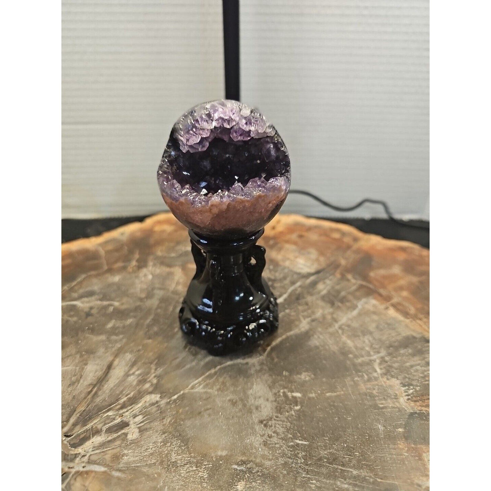 259G Natural Amethyst geode quartz cluster crystal specimen Healing W/Stand