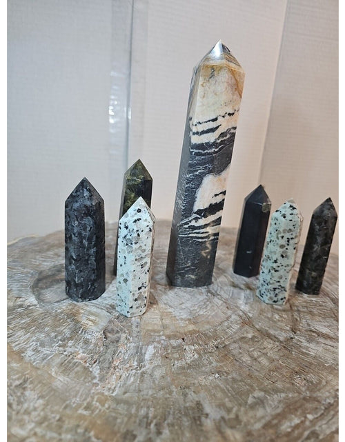 Load image into Gallery viewer, 2.67 Lbs 7Pcs Mix Lot Natural Zebra Rock Jasper Crystal Point Tower Sinkiang
