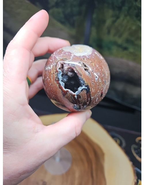 Load image into Gallery viewer, .94LB Natural Vesuvianite Agate Carnelian Crystal Geode Sphere Ball Healing
