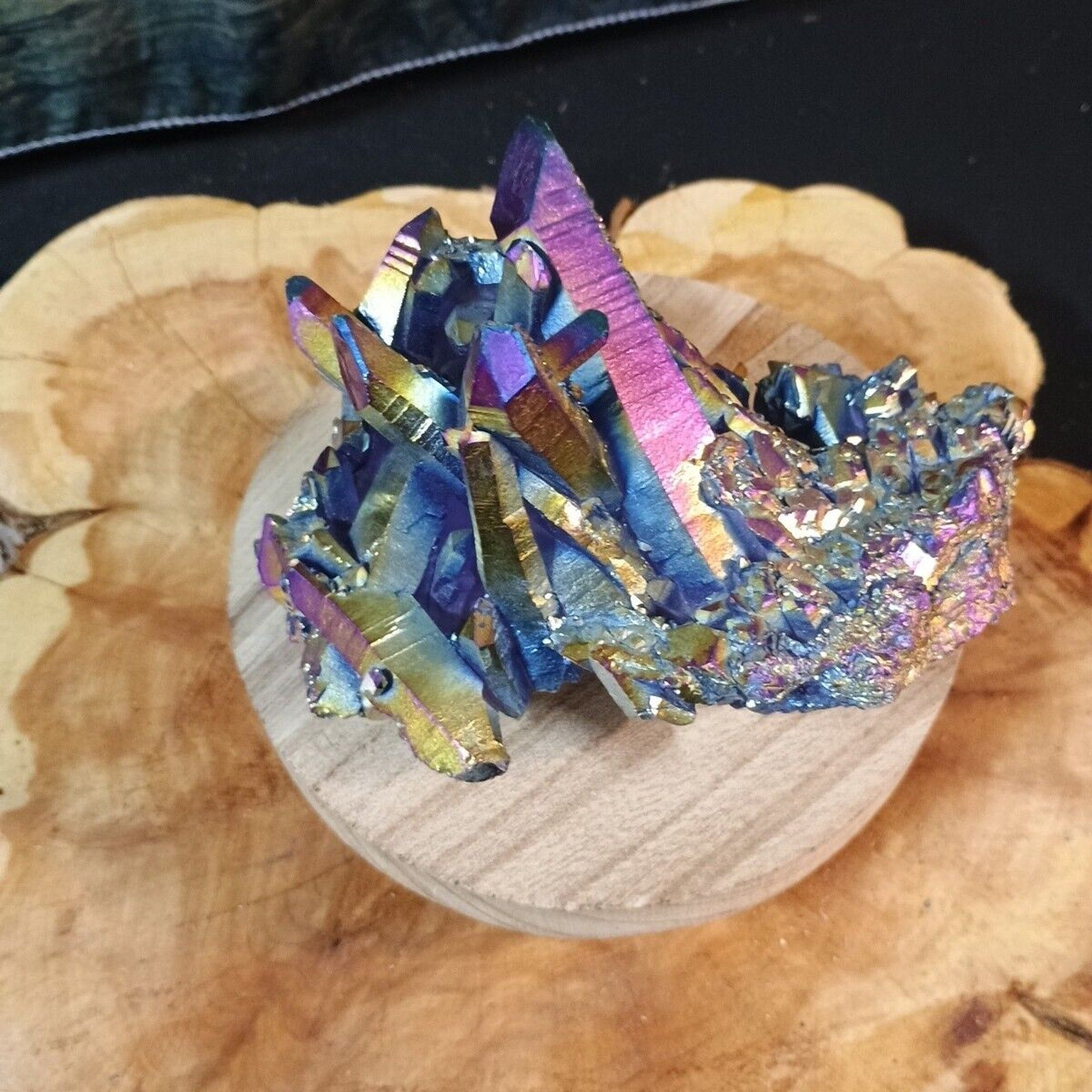 1.27 Lb Rainbow Aqua Aura Quartz Crystal Cluster Points Titanium Coating