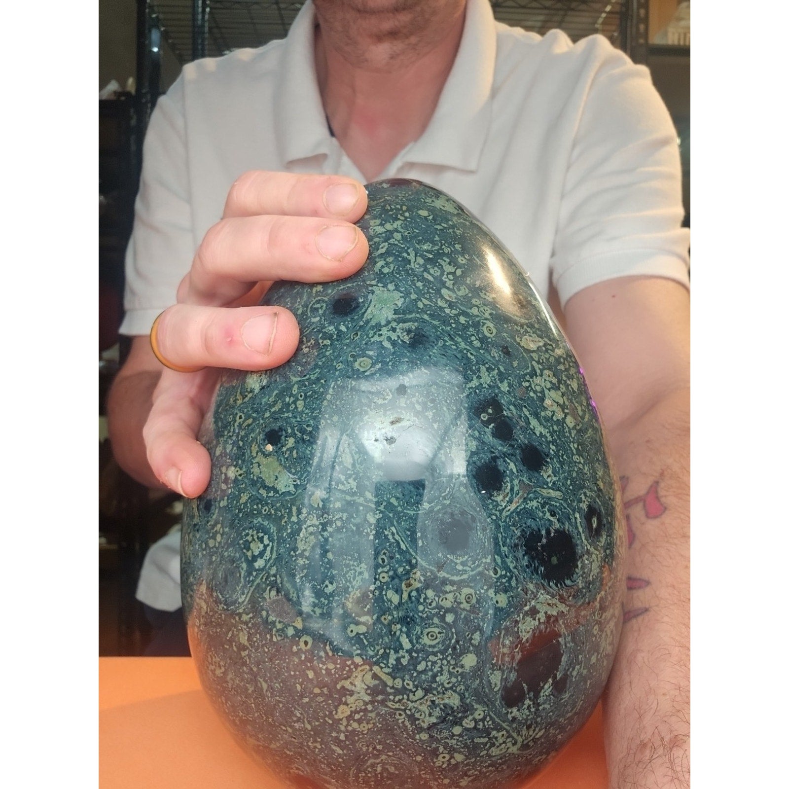 15.2LB Natural Kambaba Jasper Quartz Crystal With Jade Ring Stand