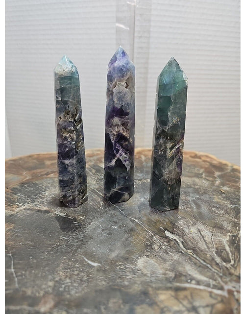 Load image into Gallery viewer, 440g 3pcs Natural Rainbow Fluorite Quartz Crystal Point Tower Polished Healing
