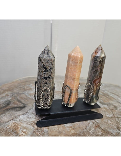 Load image into Gallery viewer, 313g 3Pcs A Set Of Natural Quartz Crystal Jasper Point Tower Polished W/STAND
