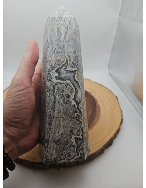 Load image into Gallery viewer, 3.81LB 1Pcs Natural Gray Crazy Lace Jasper Crystal Point Tower Healing
