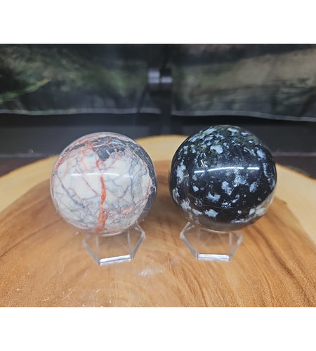 2Pcs A Set Of Natural Quartz Crystal Jasper Sphere Ball Polished 50-60mm &stand