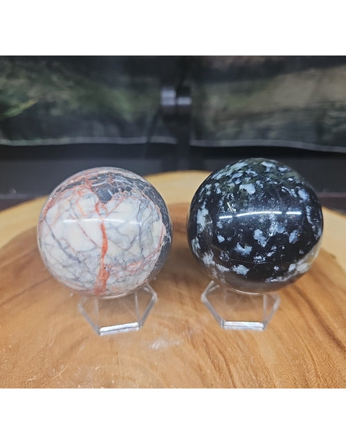 Load image into Gallery viewer, 2Pcs A Set Of Natural Quartz Crystal Jasper Sphere Ball Polished 50-60mm &amp;stand
