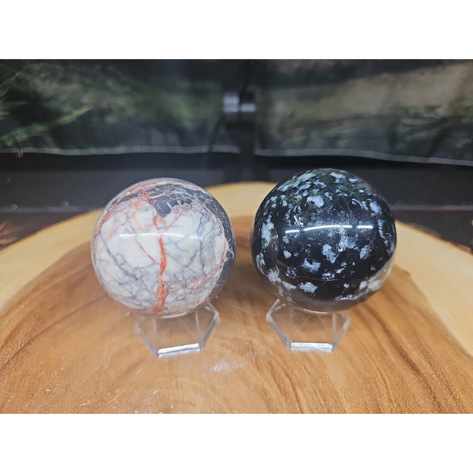 2Pcs A Set Of Natural Quartz Crystal Jasper Sphere Ball Polished 50-60mm &stand