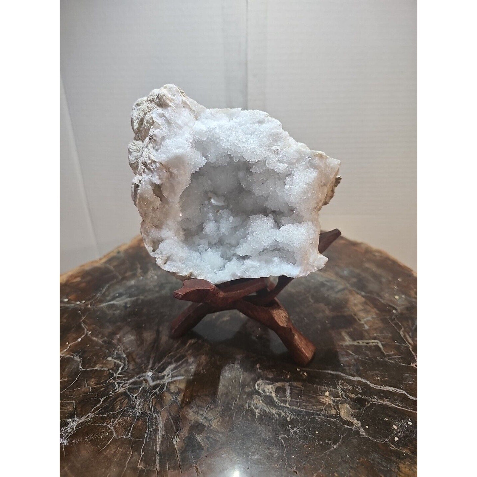 2.66lbs Geode Crystal Moroccan Quartz W /Stand