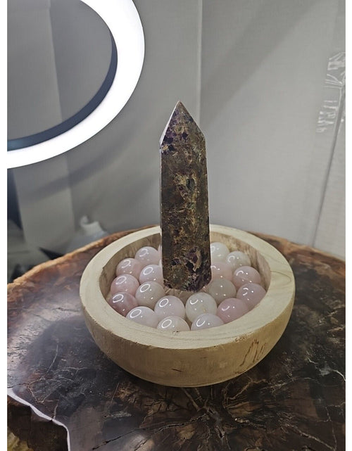 Load image into Gallery viewer, 1.90LB 1Pcs Natural Purple Tower &amp; 22 Rose Quartz Crystal Spheres W/wood Bowl
