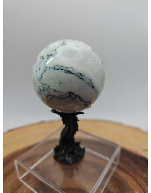 Load image into Gallery viewer, Tree Agate Sphere .45lb 53mm W/Dragon Stand
