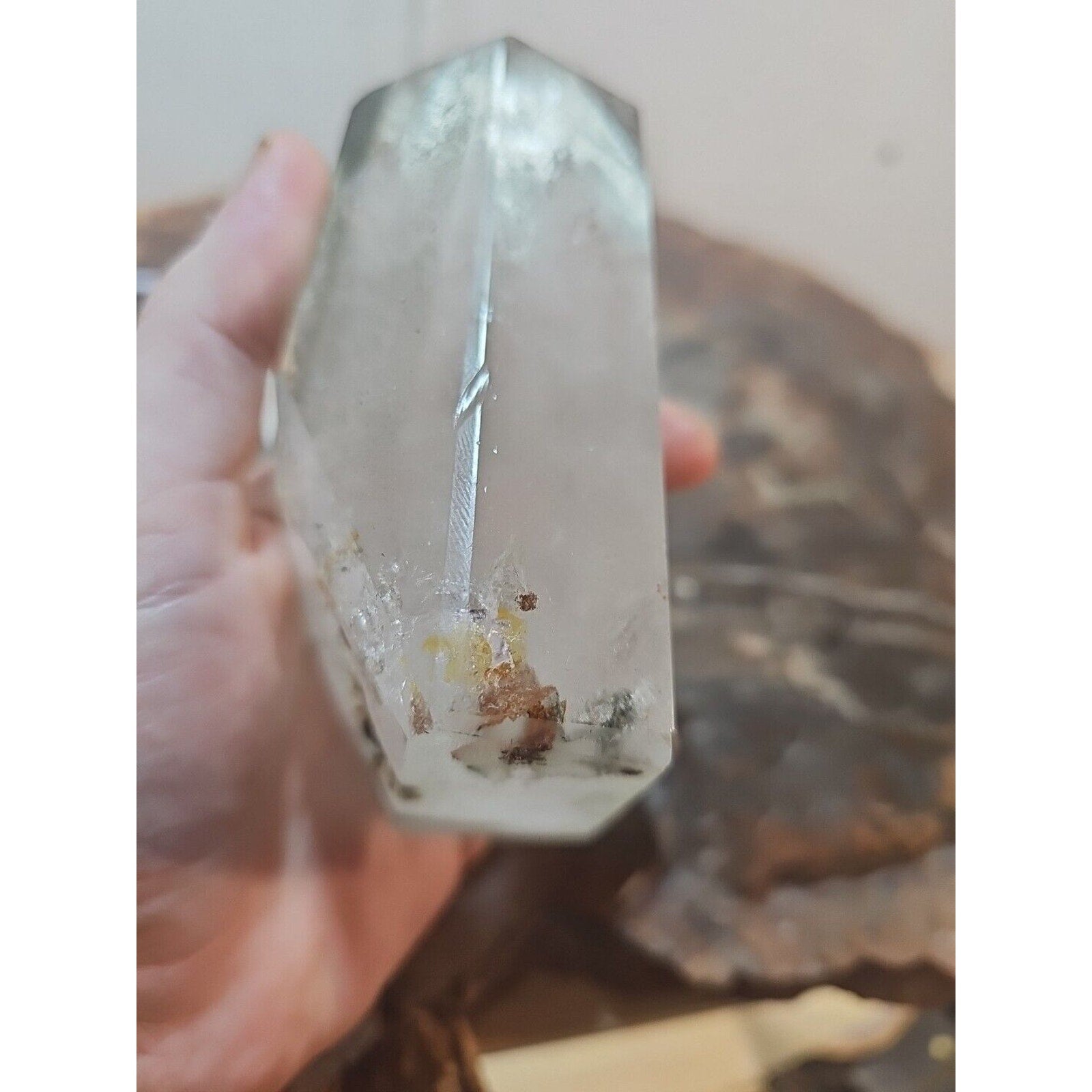 1.73LB Natural Green Ghost Phantom Quartz Crystal Obelisk Wand Point Healing.