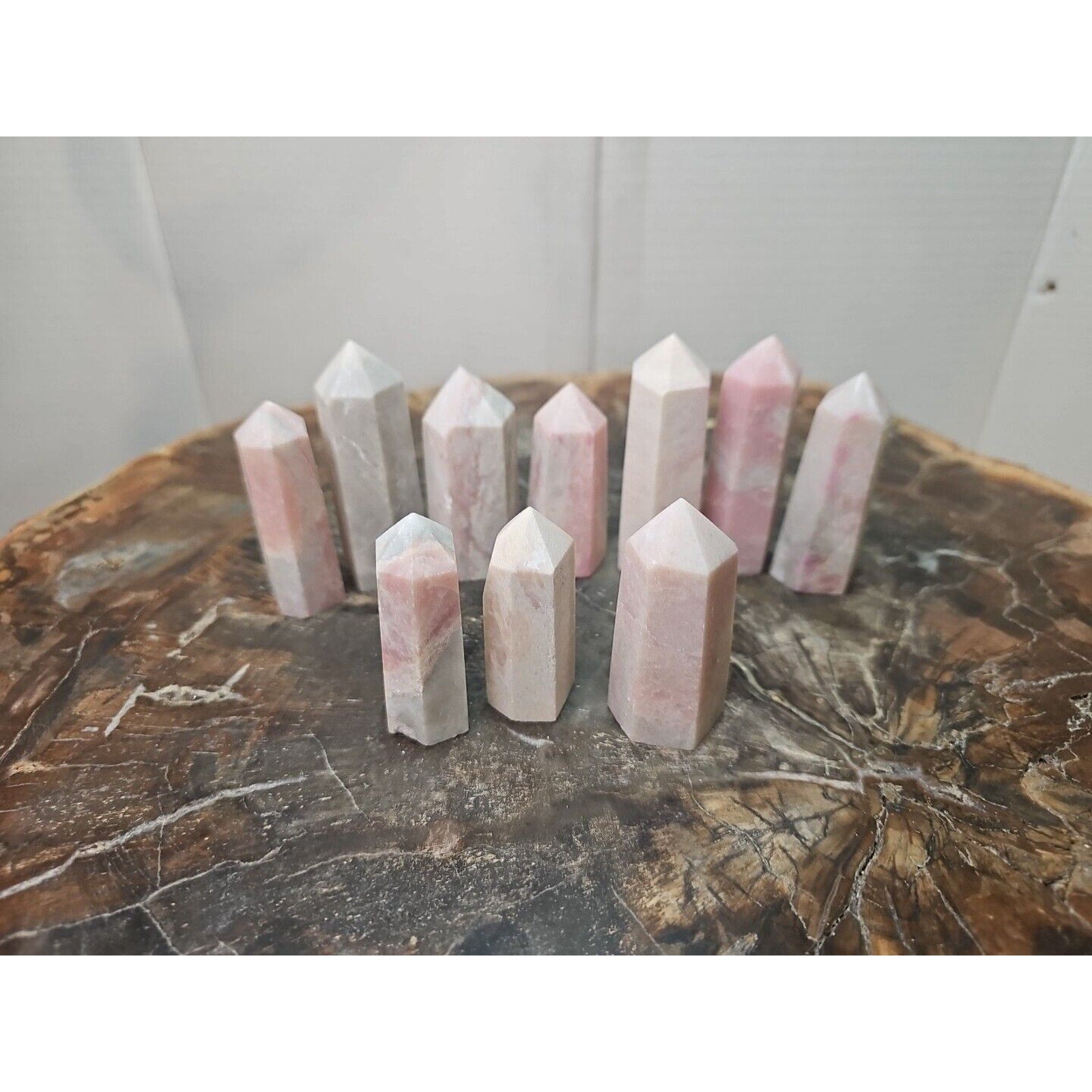 10Pcs Natural Pink Opal Crystal Gem Stone Point Tower Healing Angel Skin