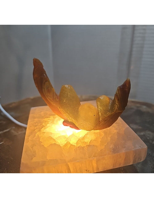 Load image into Gallery viewer, Natural Weathered Gobi Agate Spiral Pattern W/peach Selenite Base&amp;Led Light
