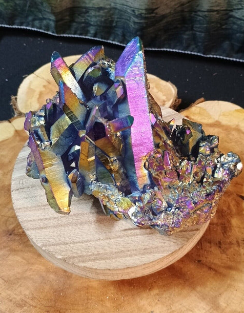 Load image into Gallery viewer, 1.27 Lb Rainbow Aqua Aura Quartz Crystal Cluster Points Titanium Coating
