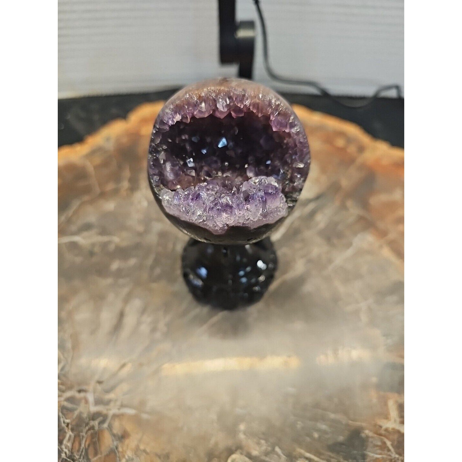 259G Natural Amethyst geode quartz cluster crystal specimen Healing W/Stand