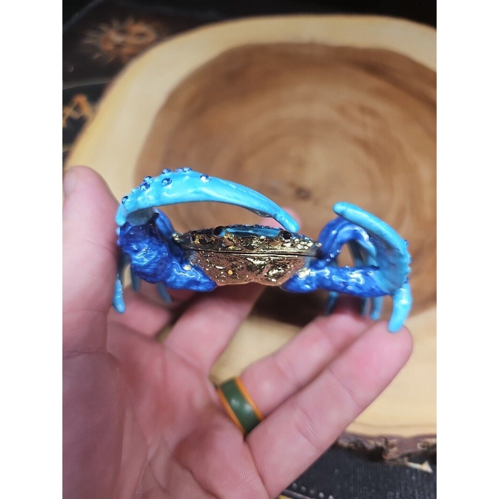 Crab Trinket Box W/3 Herkimer Diamonds Covered In Gemstones