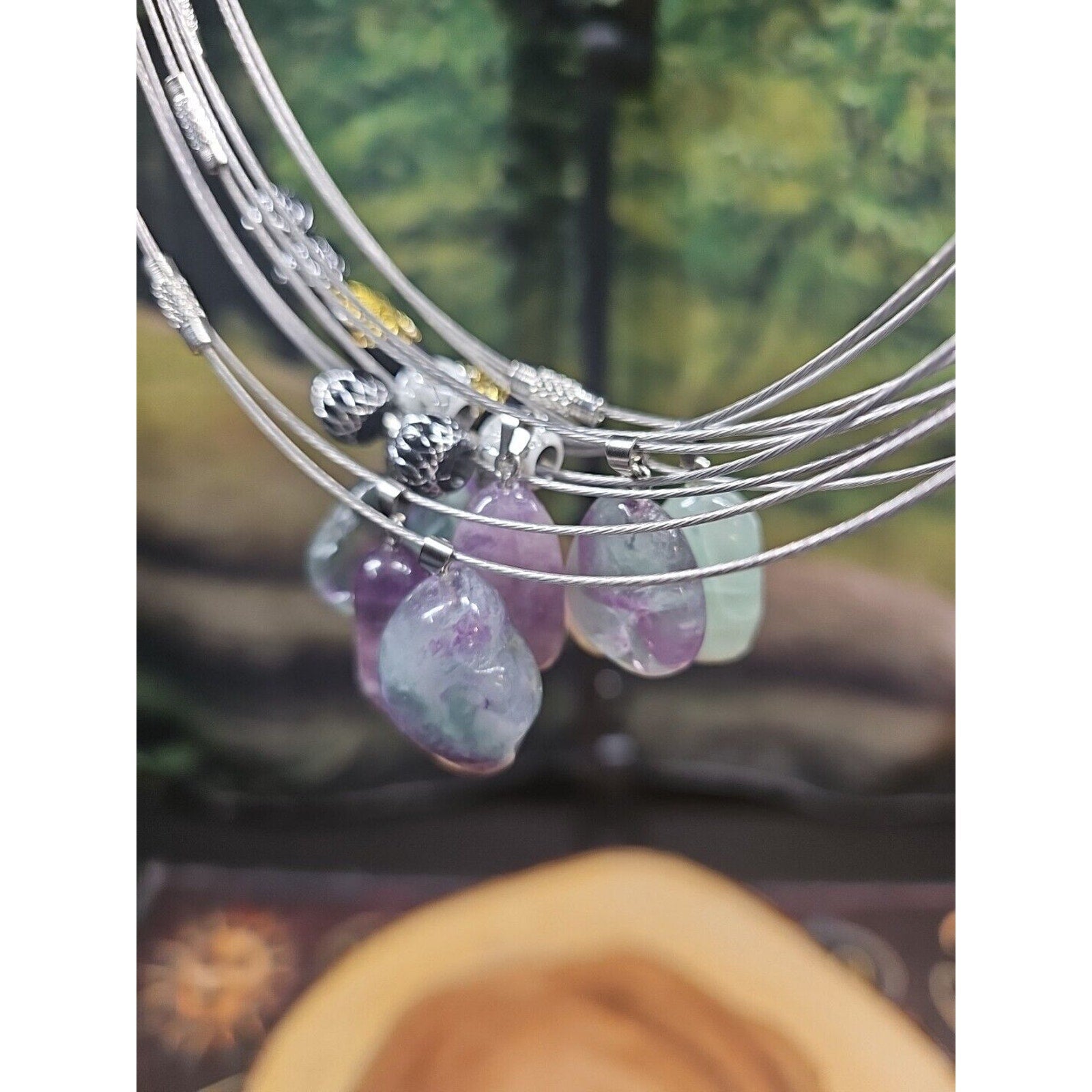 Natural stone 16in pendant necklace, stainless steel 10pc Wholesale lot