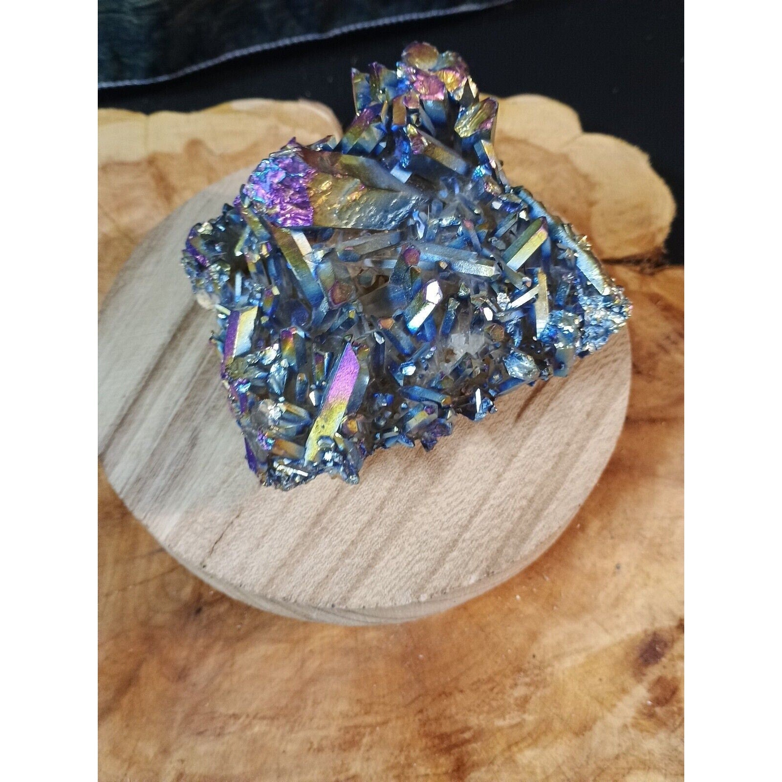 0.68lb Rainbow Aqua Aura Quartz Crystal Cluster Points Titanium Coating