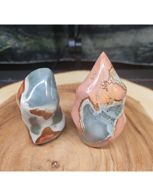 Load image into Gallery viewer, 1.40LB 2Pcs Natural Polychrome Ocean Jasper Crystal Flame Point Carved Healing
