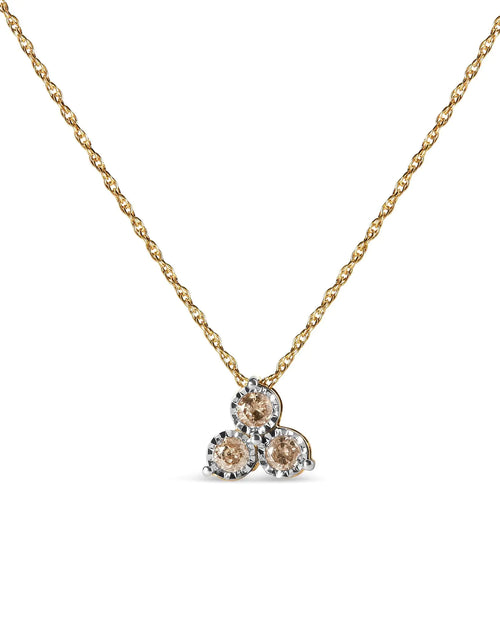 Load image into Gallery viewer, 14K Yellow Gold Plated .925 Sterling Silver 1/4 Cttw Diamond 3 Stone Trio 18&quot; Pendant Necklace (J-K Color, I1-I2 Clarity)
