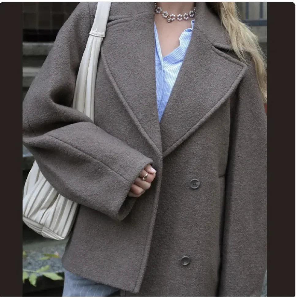 Double-Breasted Short Wool Coat