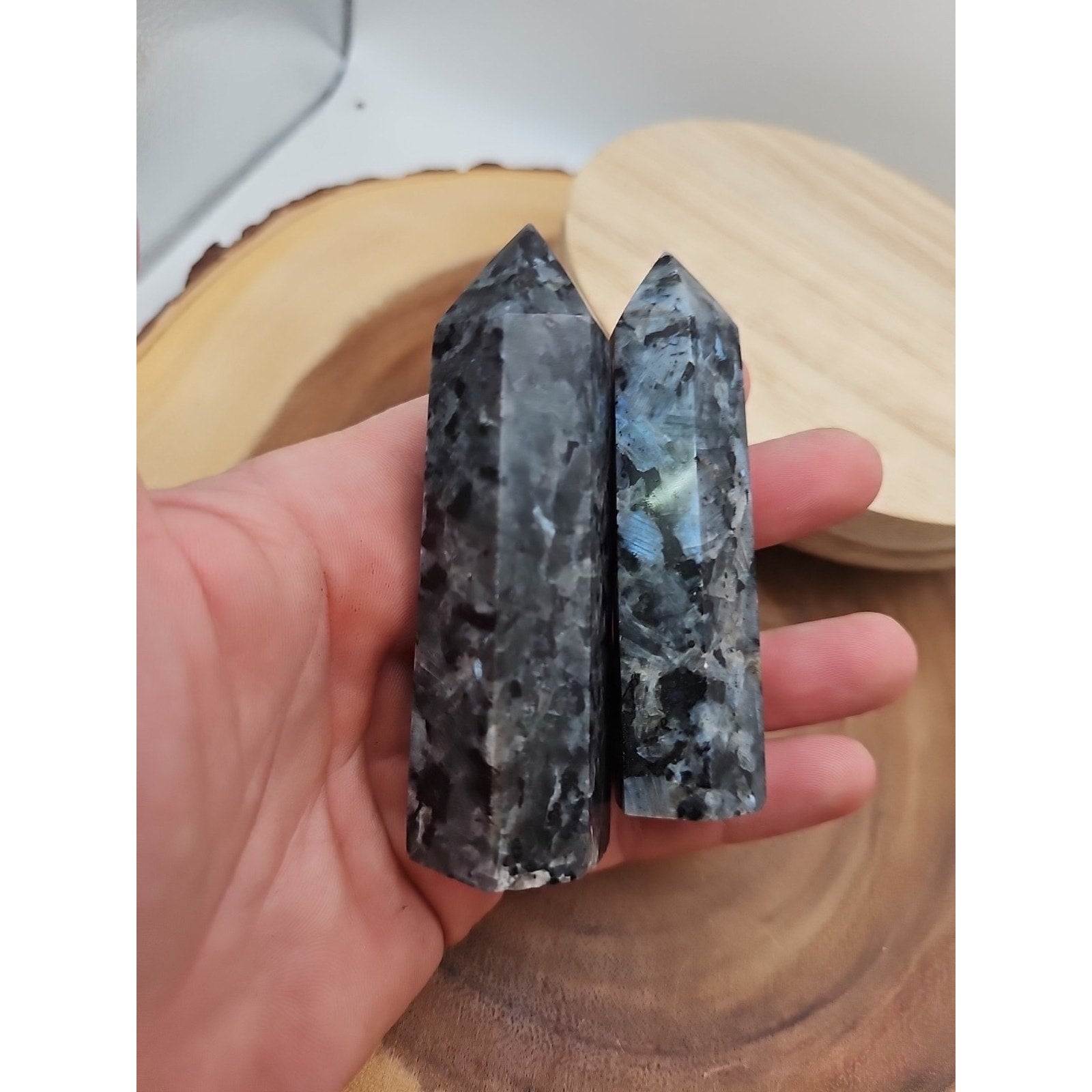 1 Pair Larvikite Tower .42lb 3.5in Tall