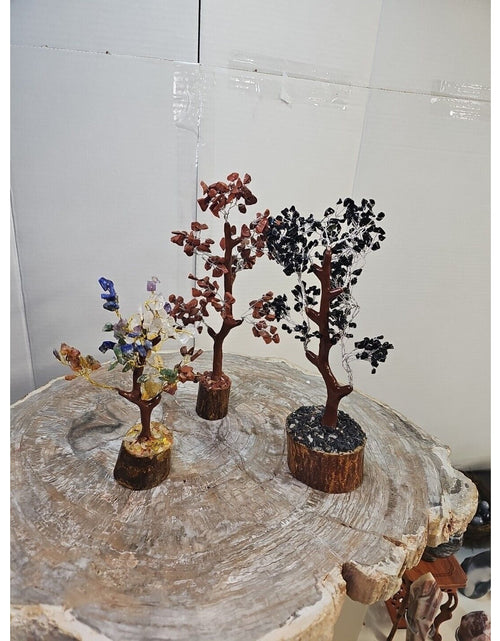 Load image into Gallery viewer, 3 Pcs 300 Carnelian+Amethyst+Crystal Gemstones Golden Branches Bonsai Tree
