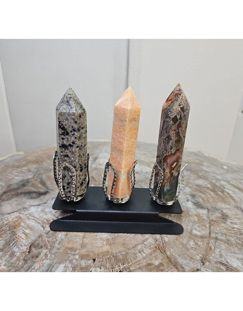 Load image into Gallery viewer, 313g 3Pcs A Set Of Natural Quartz Crystal Jasper Point Tower Polished W/STAND
