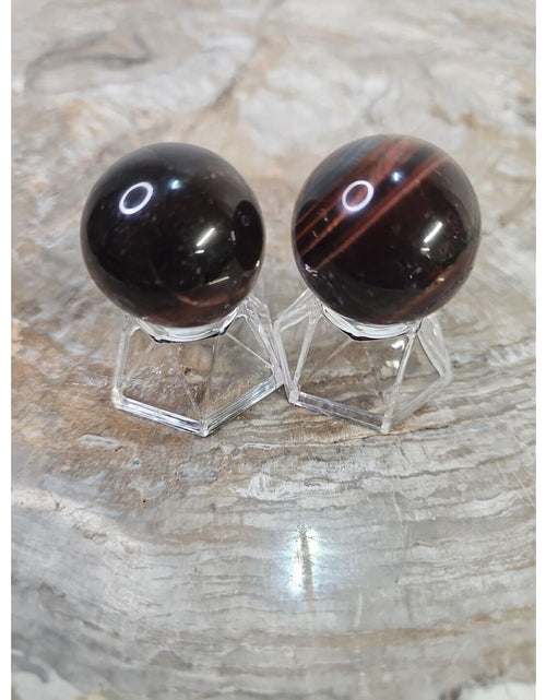 Load image into Gallery viewer, 2Pcs Natural Red Tiger Eye Quartz Crystal Sphere Ball Polished Healing 30-34mm
