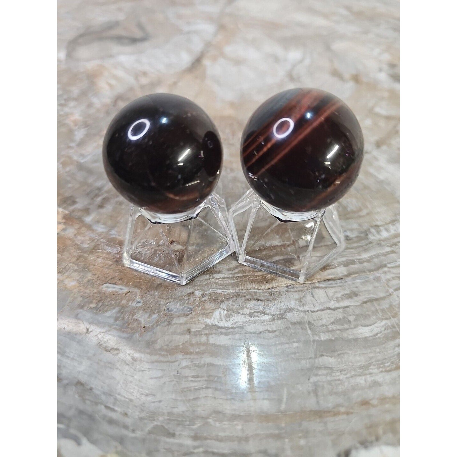 2Pcs Natural Red Tiger Eye Quartz Crystal Sphere Ball Polished Healing 30-34mm