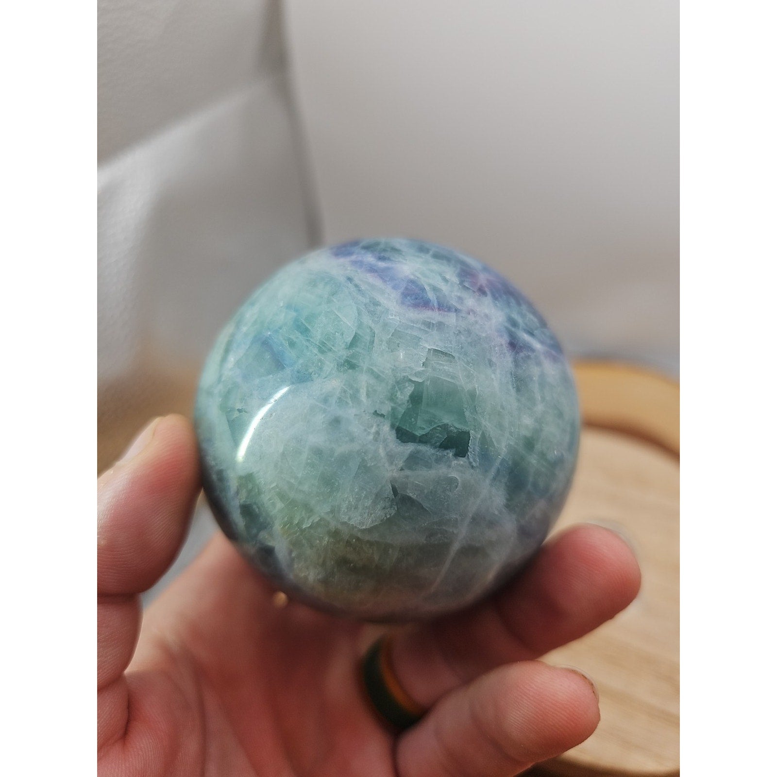 1.46lb Natural Rainbow Fluorite Quartz Crystal Sphere Ball Polished