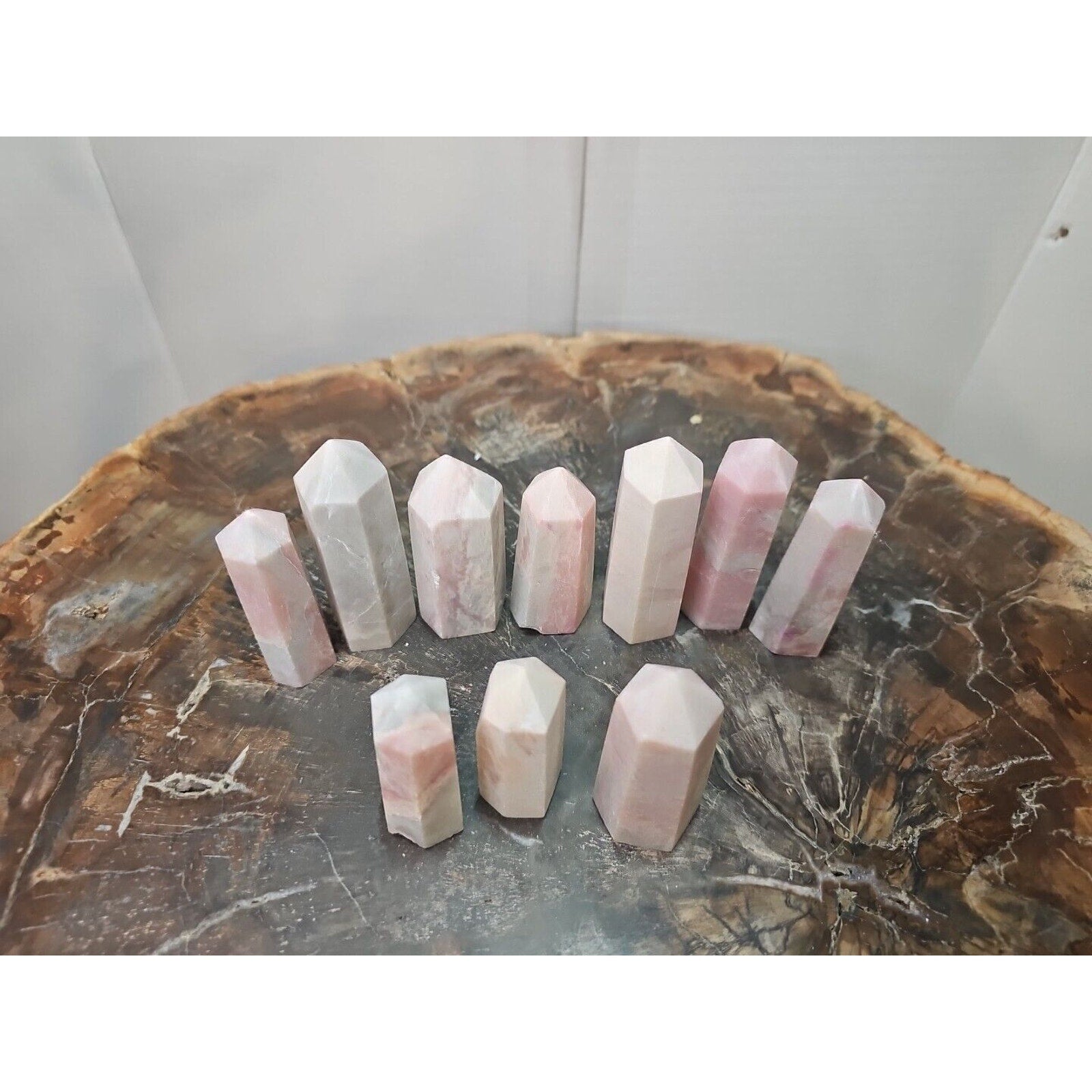 10Pcs Natural Pink Opal Crystal Gem Stone Point Tower Healing Angel Skin