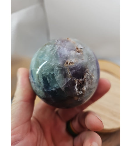 1.10lb Natural Rainbow Fluorite Quartz Crystal Sphere Ball Polished