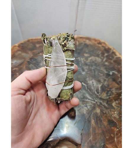 Bay Leaf wrapped crystal W/ Huge White Quartz Healing