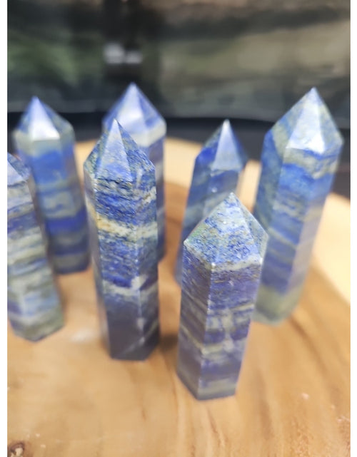 Load image into Gallery viewer, 1 Each Natural Blue Lapis Lazuli &amp; Pyrite Crystal Point Tower Brazil Rare

