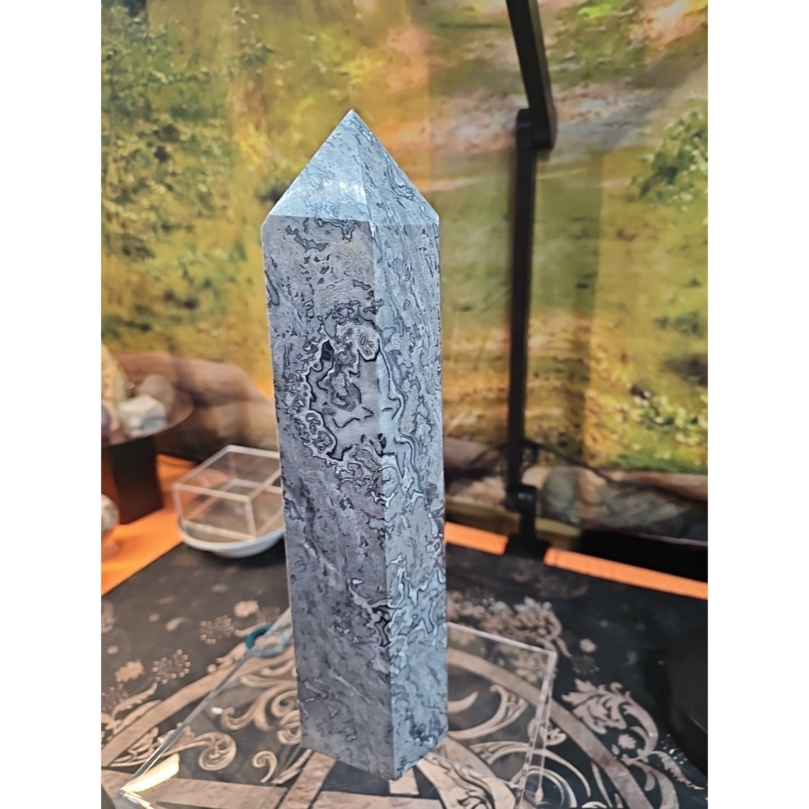7.05lb 12in Tall Crazy Lace Jasper Crystal Point Tower Healing