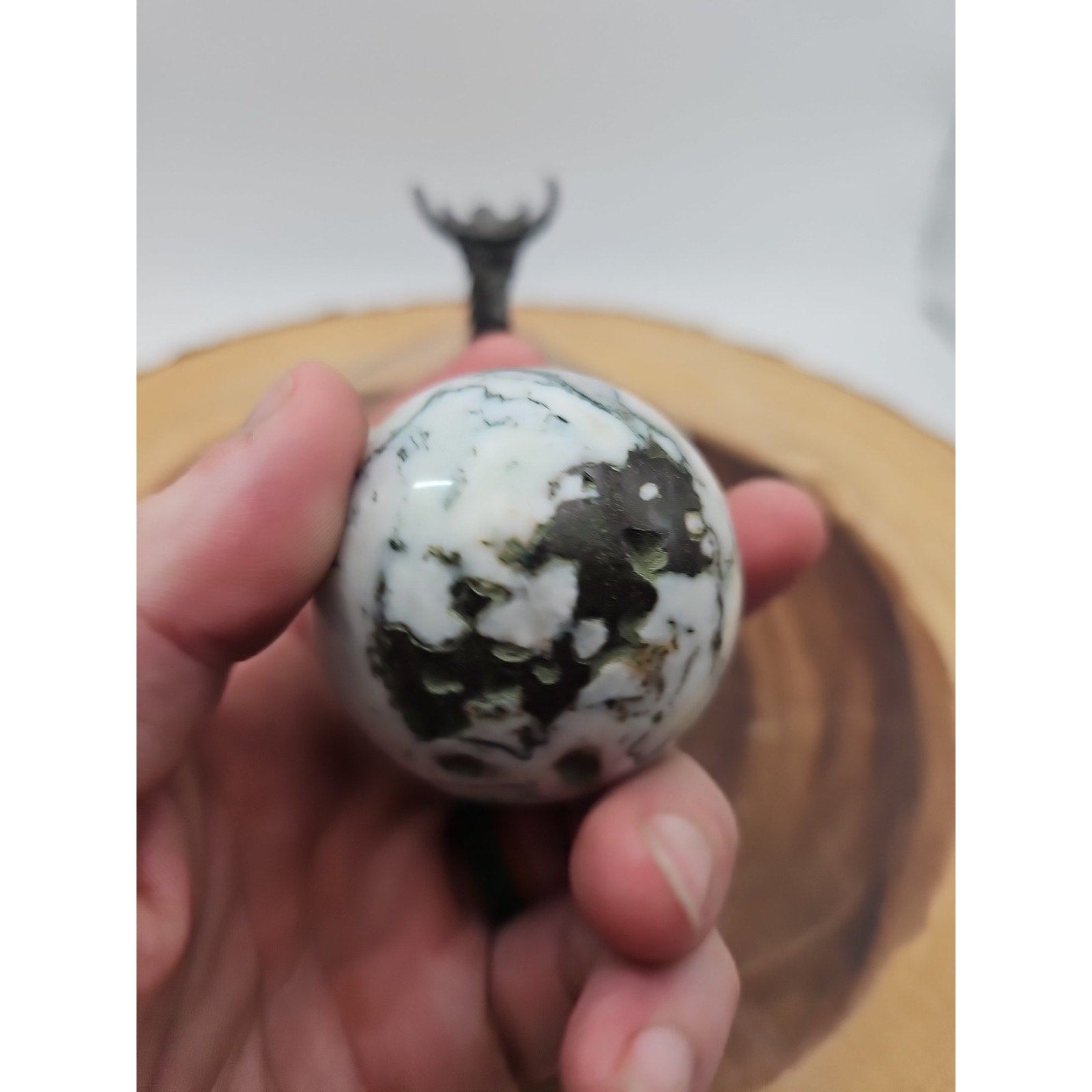 Tree Agate Sphere .45lb 53mm W/Dragon Stand