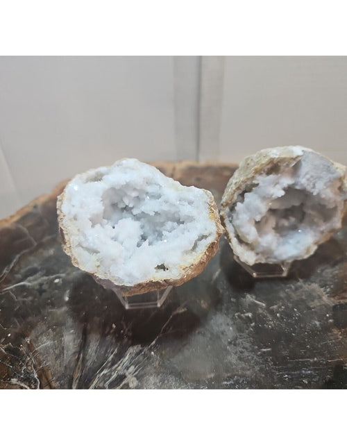 Load image into Gallery viewer, 1.18lbs Pair Geode Crystal Moroccan Quartz W /Stands
