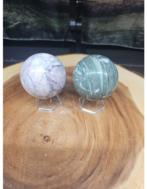 Load image into Gallery viewer, 2Pcs A Set Of Natural Quartz Crystal Jasper Sphere Ball Polished 50-60mm &amp;stand
