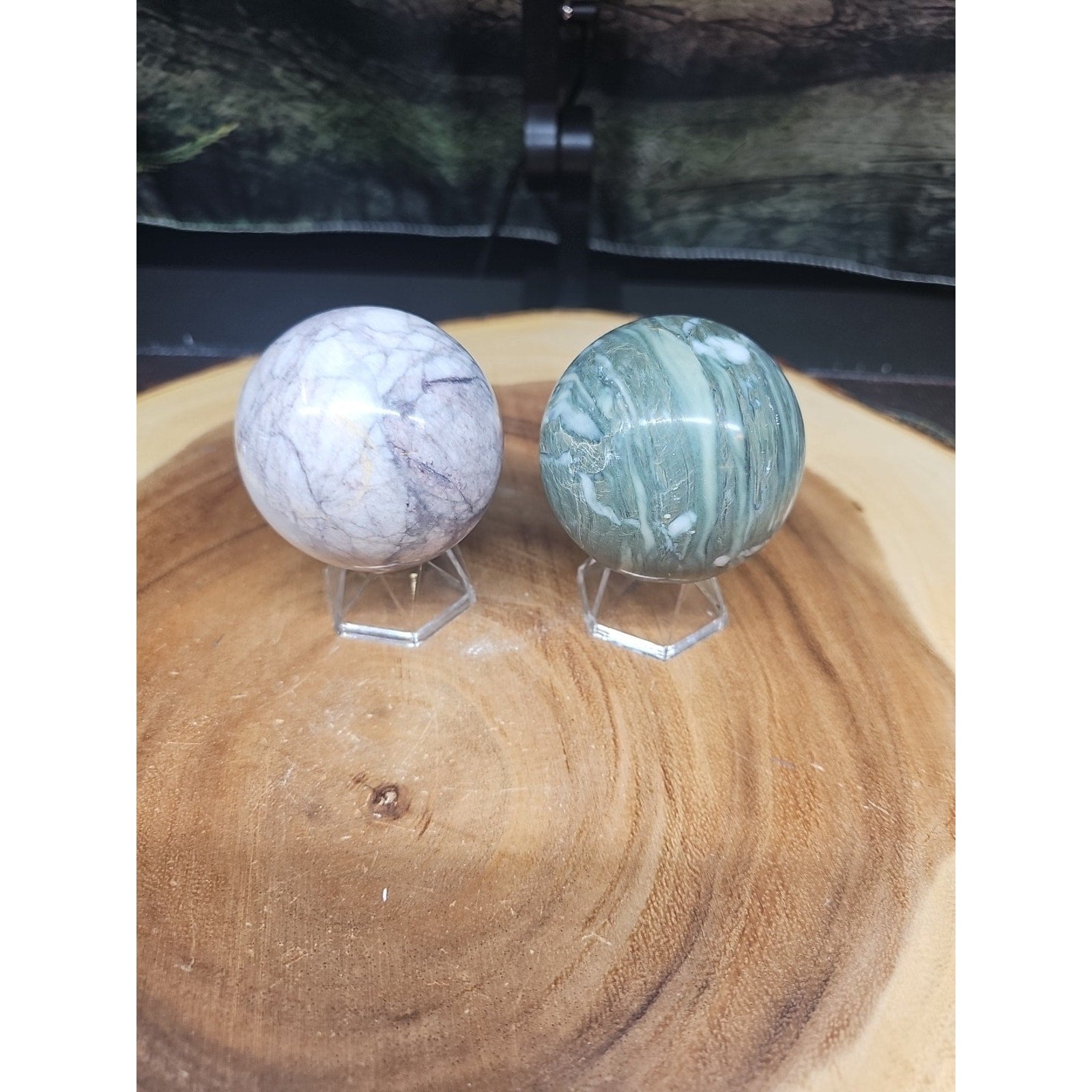 2Pcs A Set Of Natural Quartz Crystal Jasper Sphere Ball Polished 50-60mm &stand