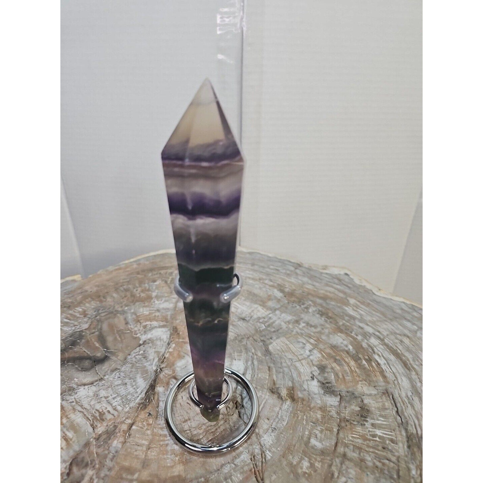 255g Fluorite crystal scepter 7in Long W/STAND