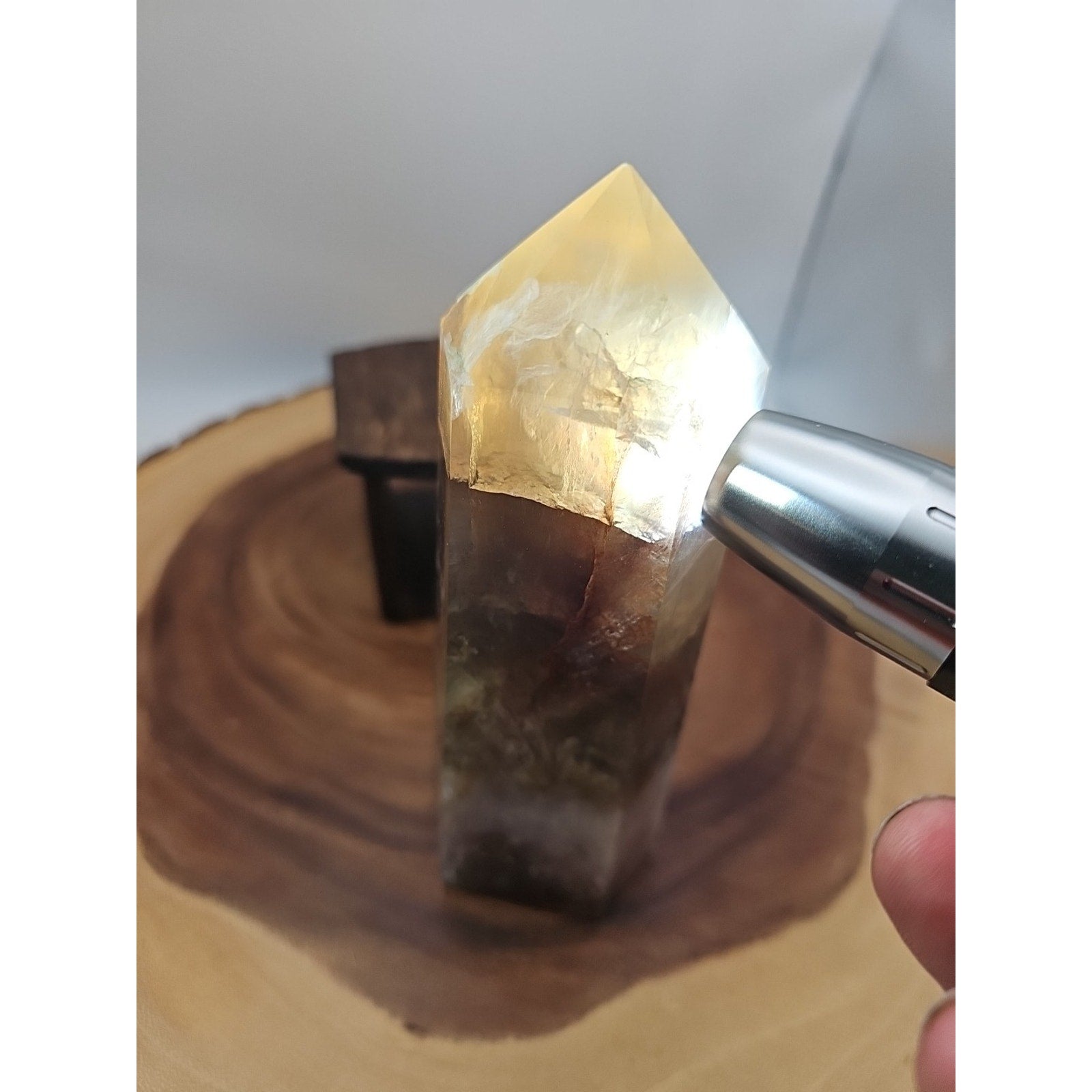 1.95lb Fluorite Quartz Crystal Point W/Stand