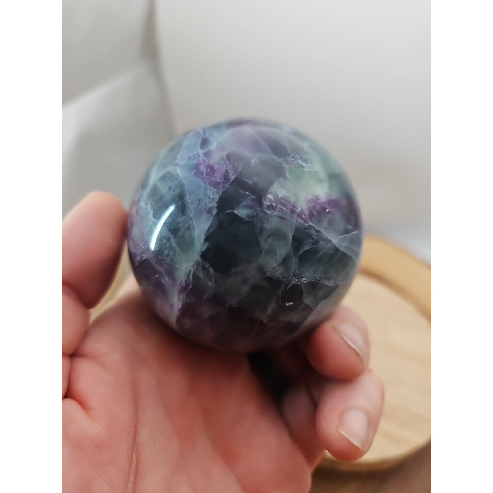 1.09lb Natural Rainbow Fluorite Quartz Crystal Sphere Ball Polished