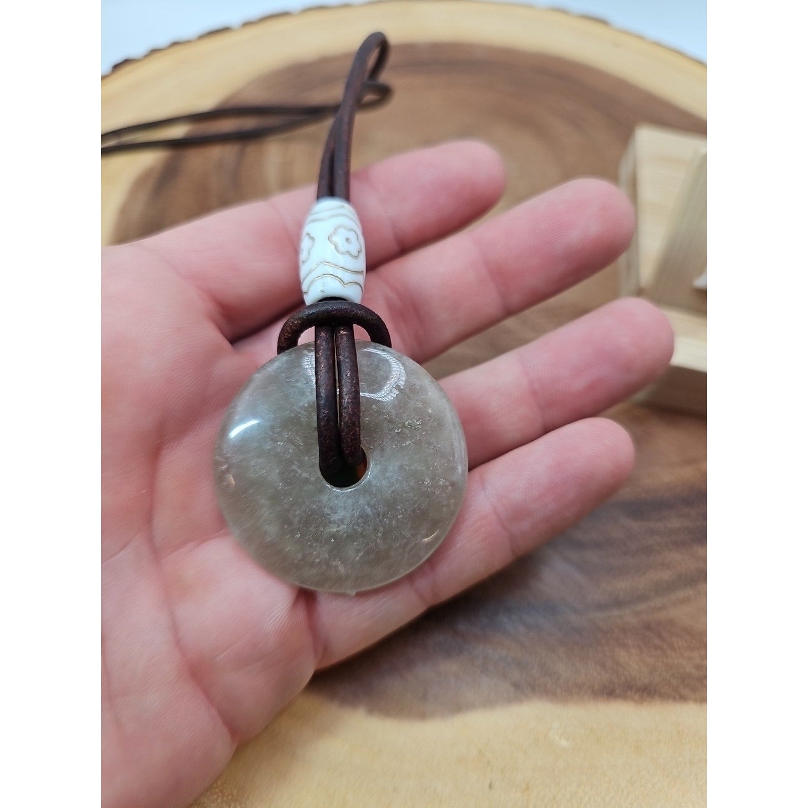 Quartz Lucky Pendant Leather Cord