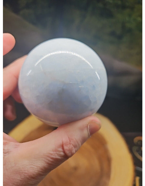 Load image into Gallery viewer, 1.29lbs Baby Blue Celestite Quartz Crystal Sphere W/Stand 74mm
