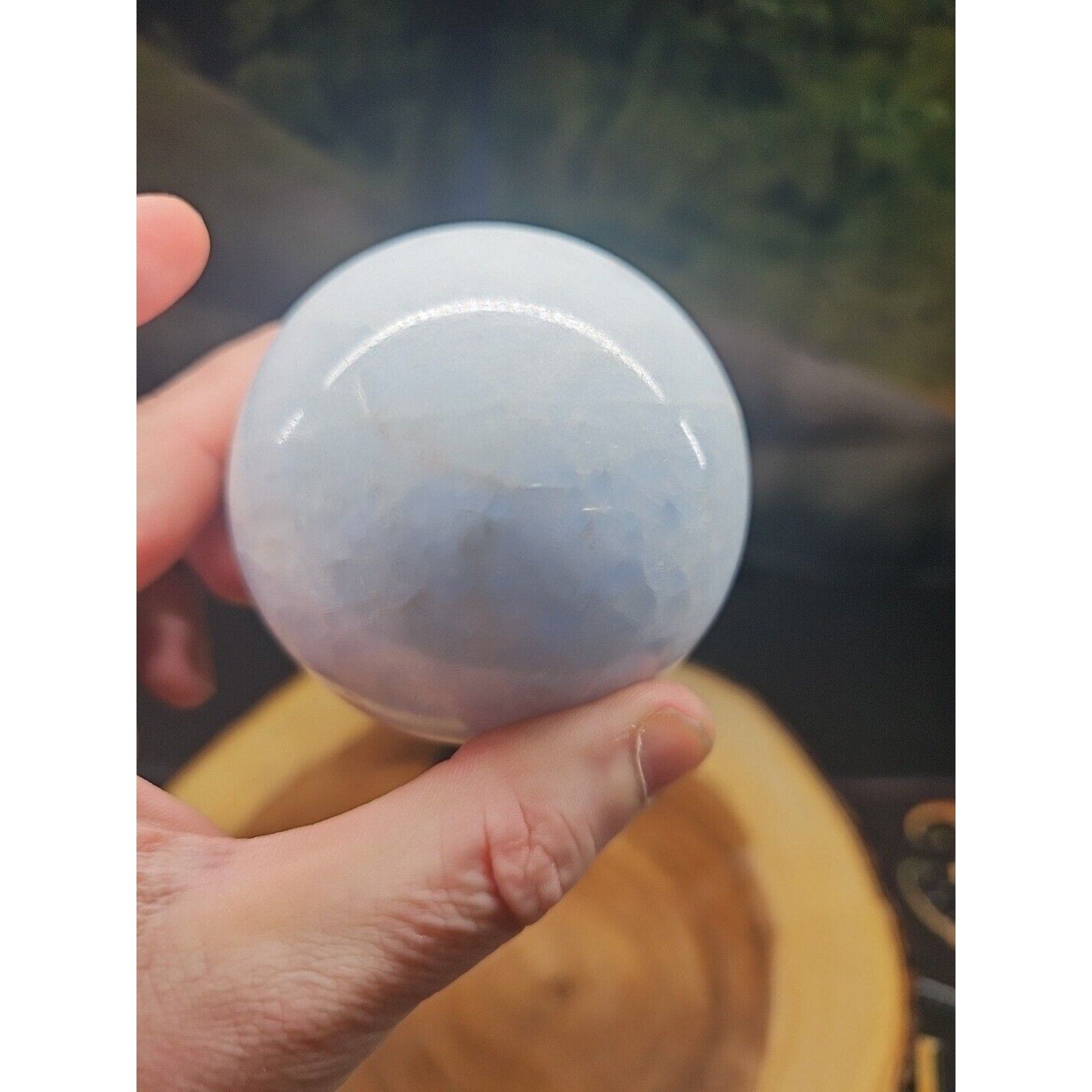 1.29lbs Baby Blue Celestite Quartz Crystal Sphere W/Stand 74mm