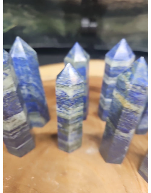 Load image into Gallery viewer, 1 Each Natural Blue Lapis Lazuli &amp; Pyrite Crystal Point Tower Brazil Rare

