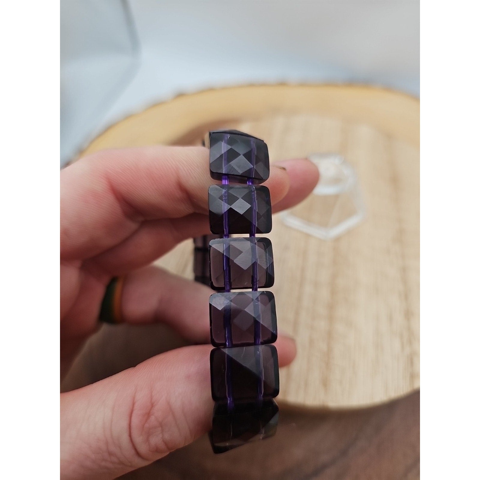 35.4g Natural Dream Purple Amethyst And Agate Crystal Bangle Bracelet Handmade